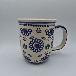 Boleslawiec Polish Pottery Handmade Mug Blue Floral Folk Art